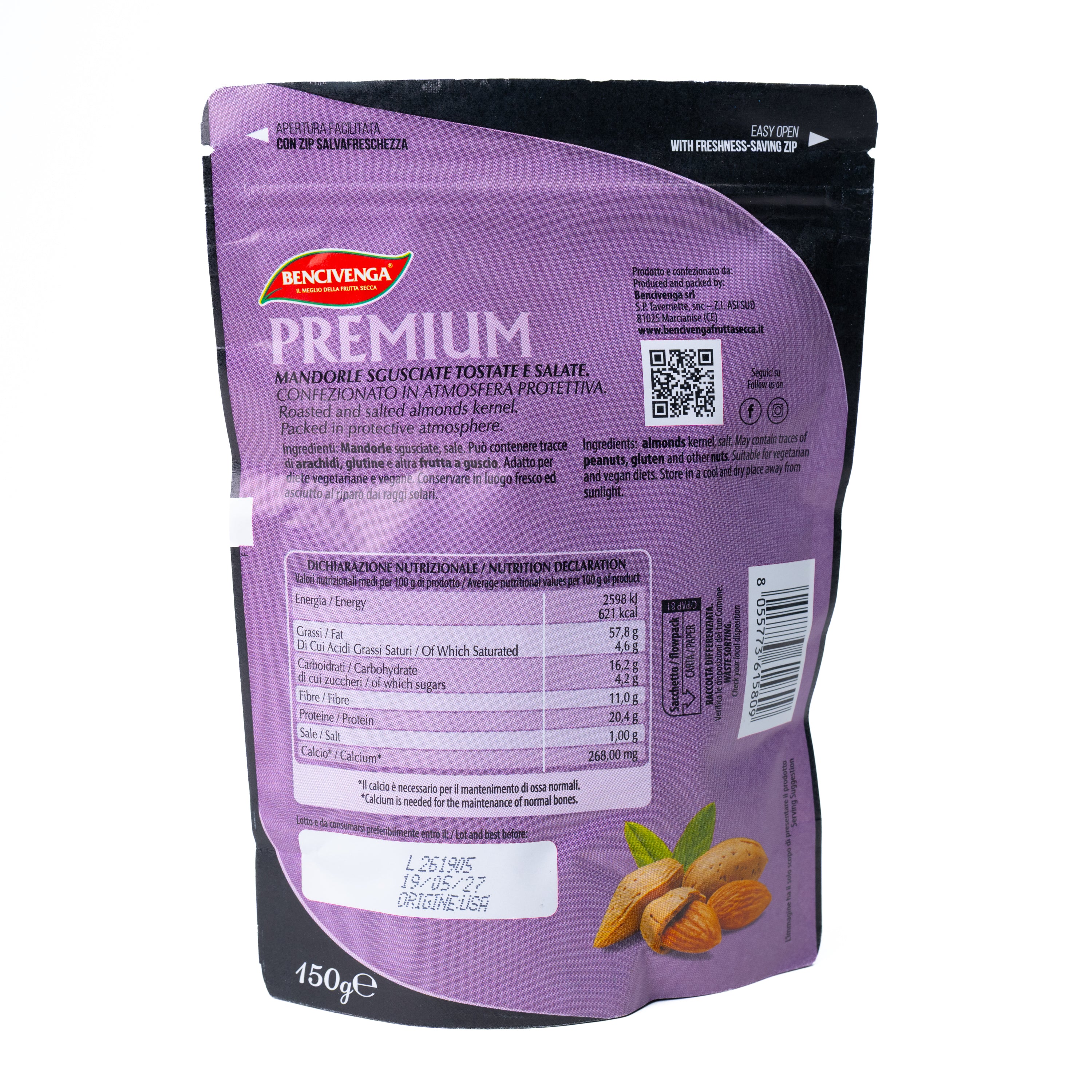 Migdale decojite, prăjite și sărate Bencivenga, 150 g