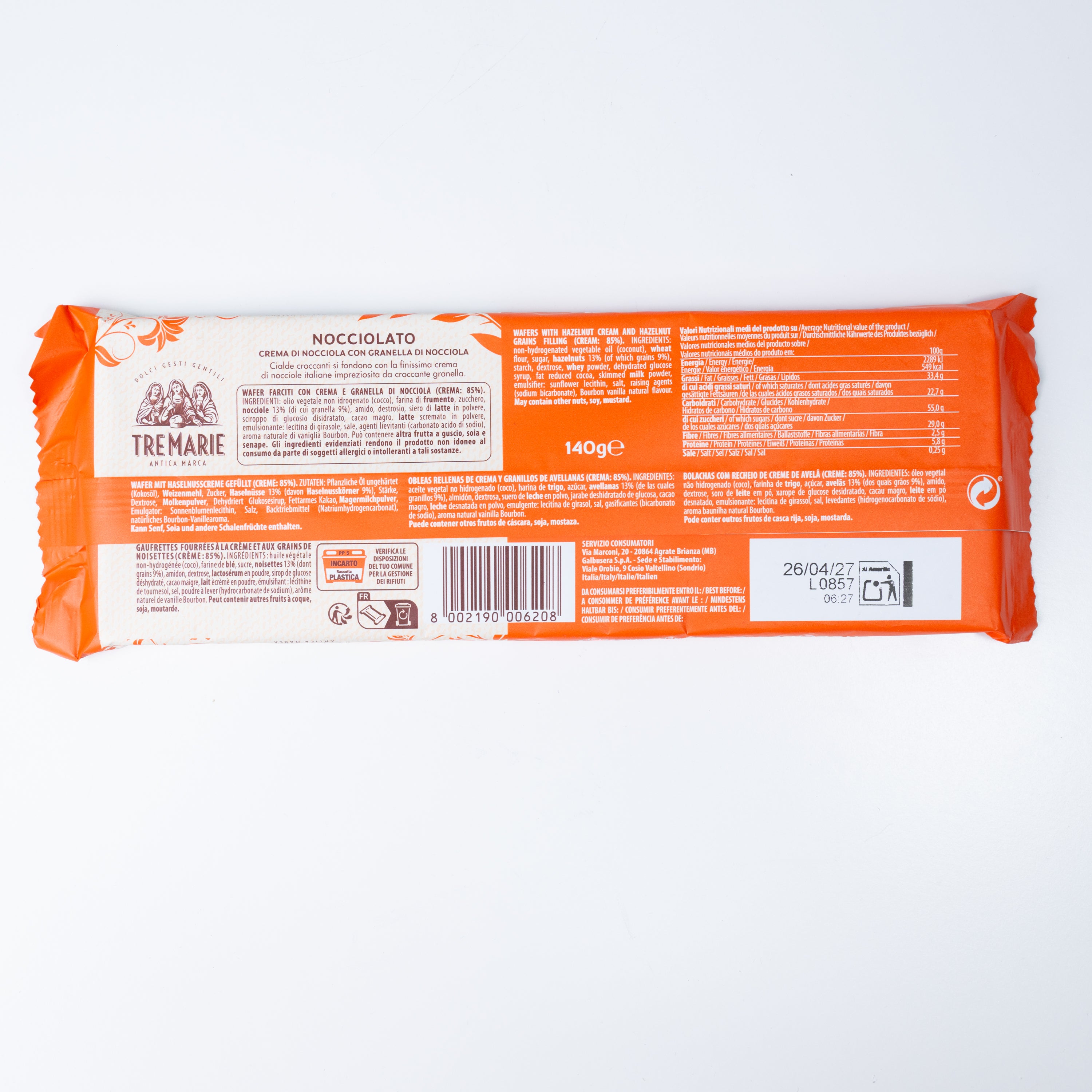 Napolitane Nocciolato Tre Marie, 140 g