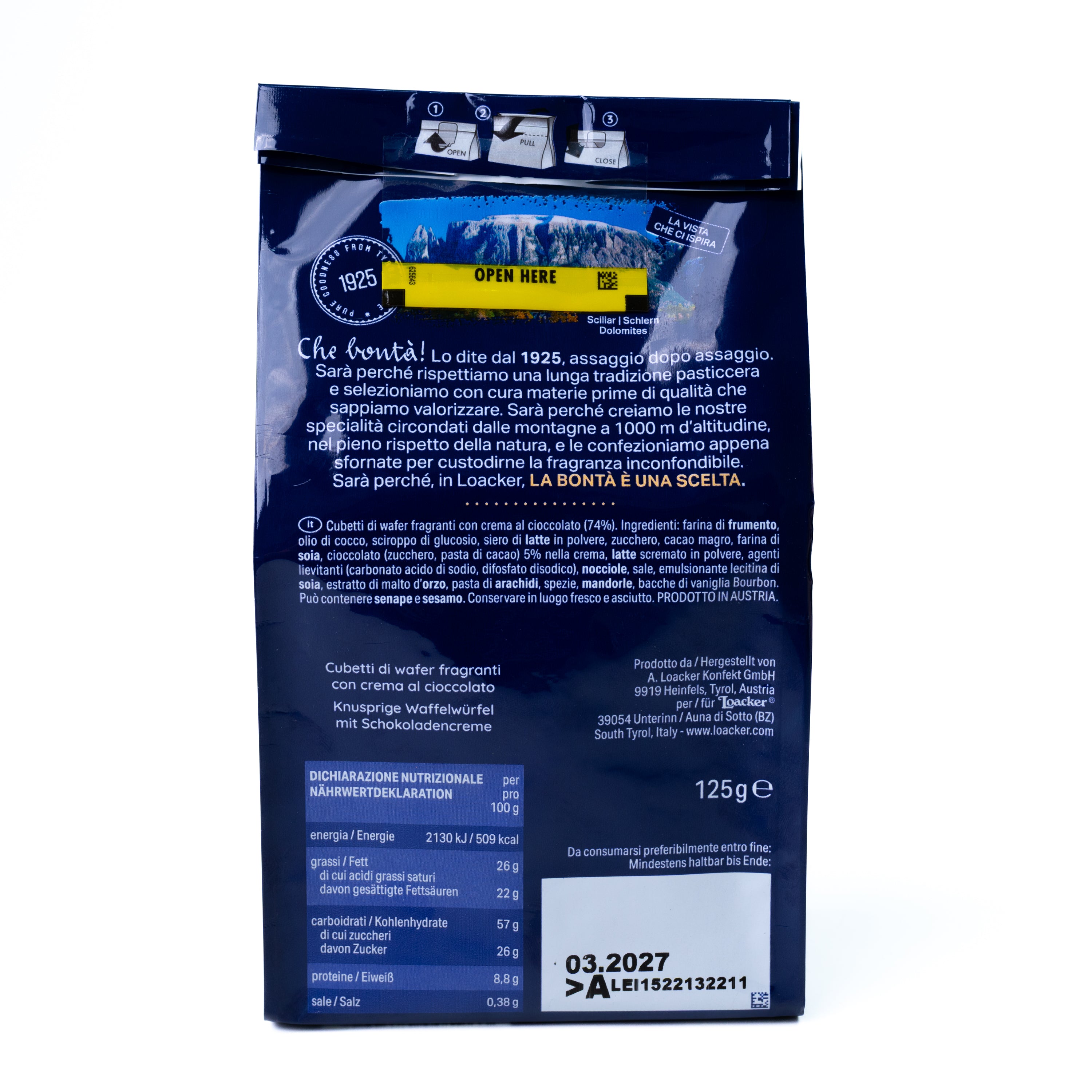 Napolitane Quadratini cu ciocolată Loacker, 125 g