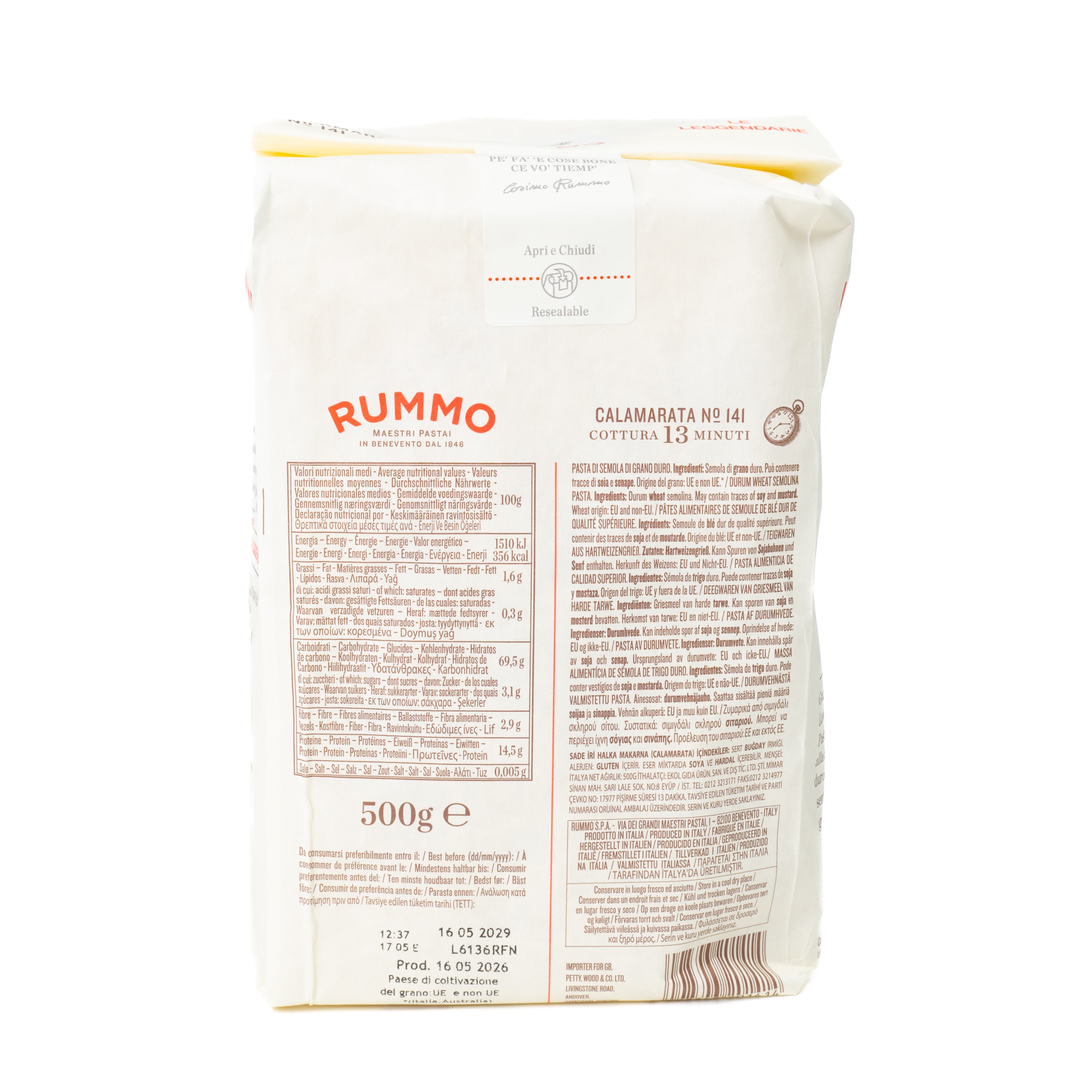 Paste Calamarata nr. 141 Rummo, 500 g
