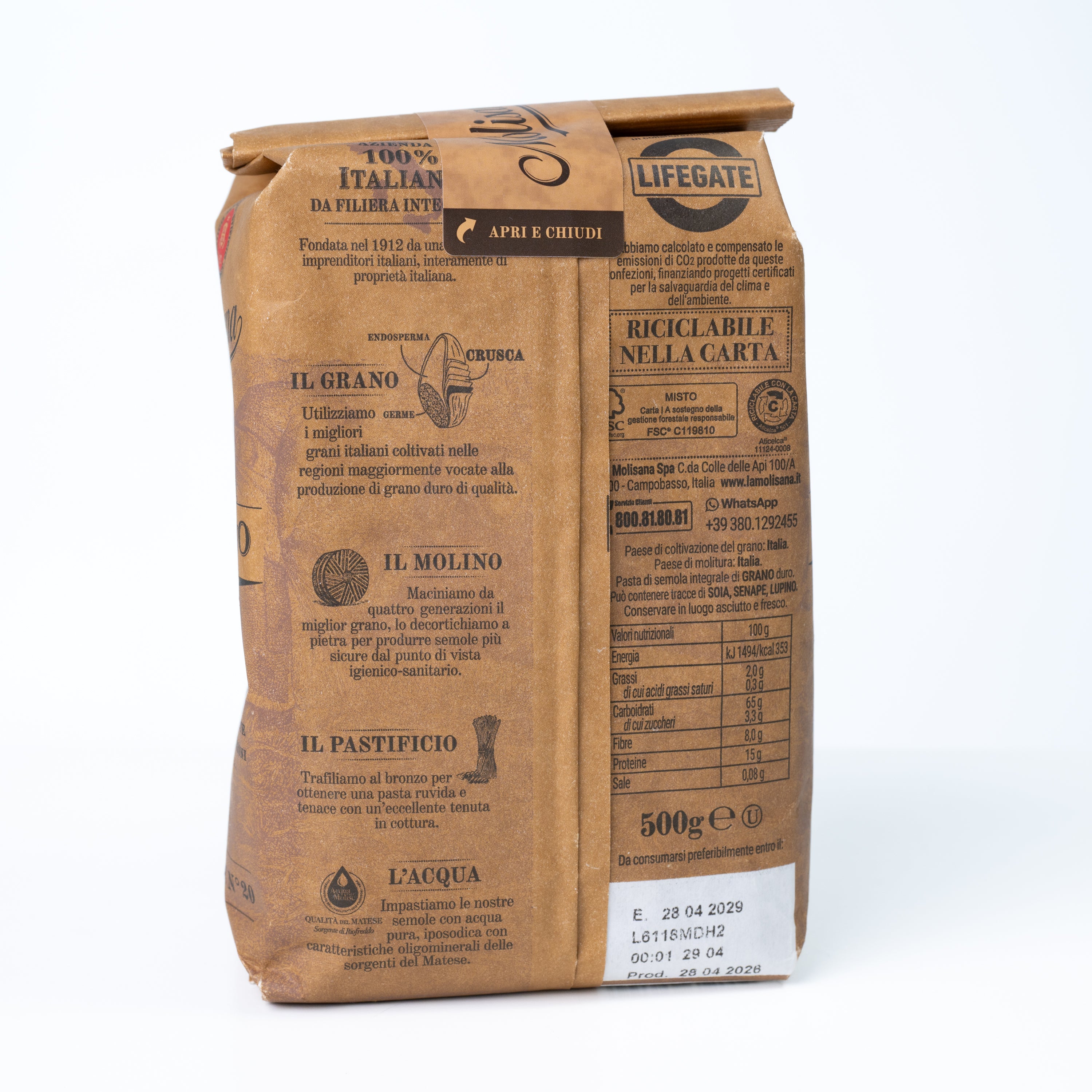 Paste integrale Penne Rigate nr. 20 La Molisana, 500 g