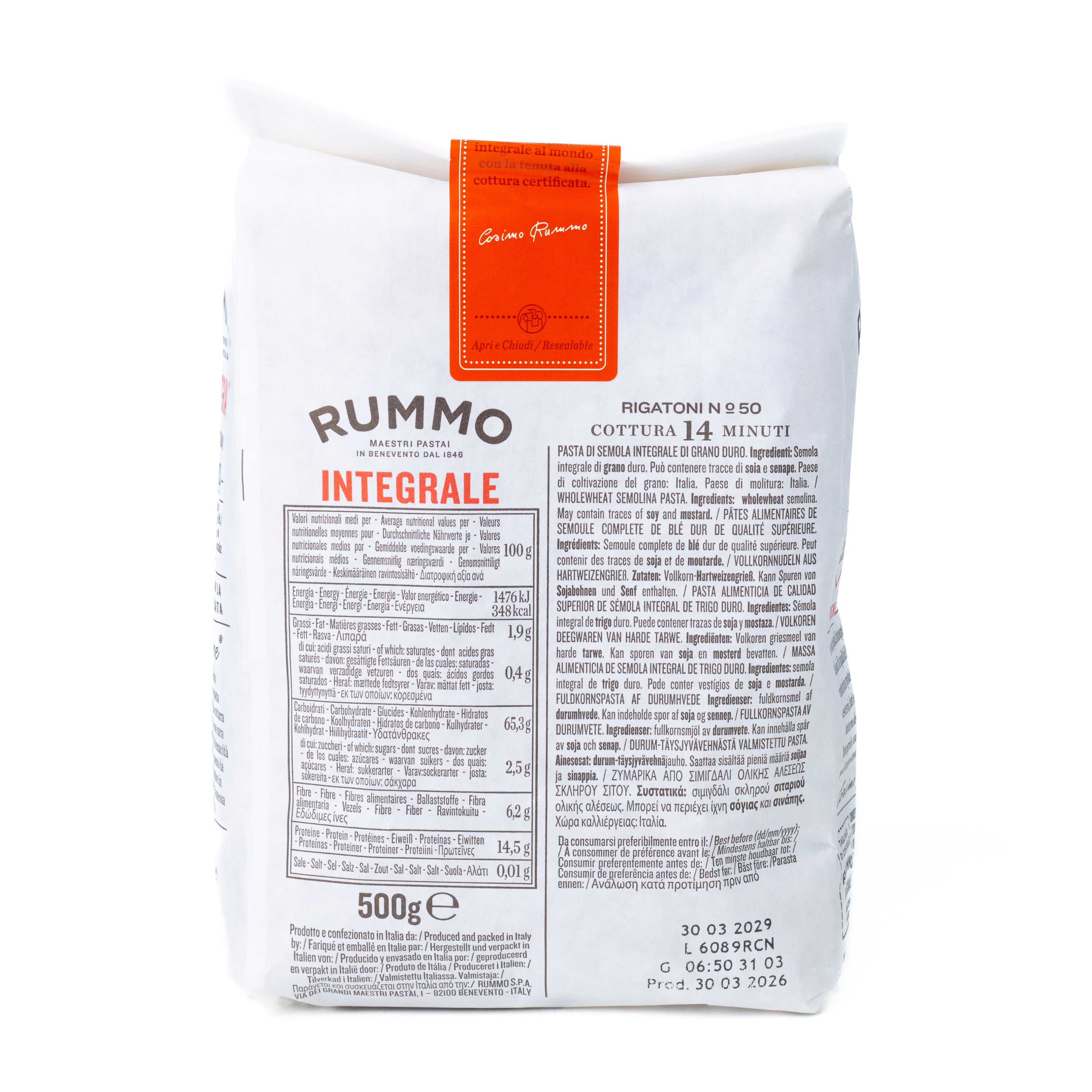 Paste integrale Rigatoni nr. 50 Rummo, 500 g
