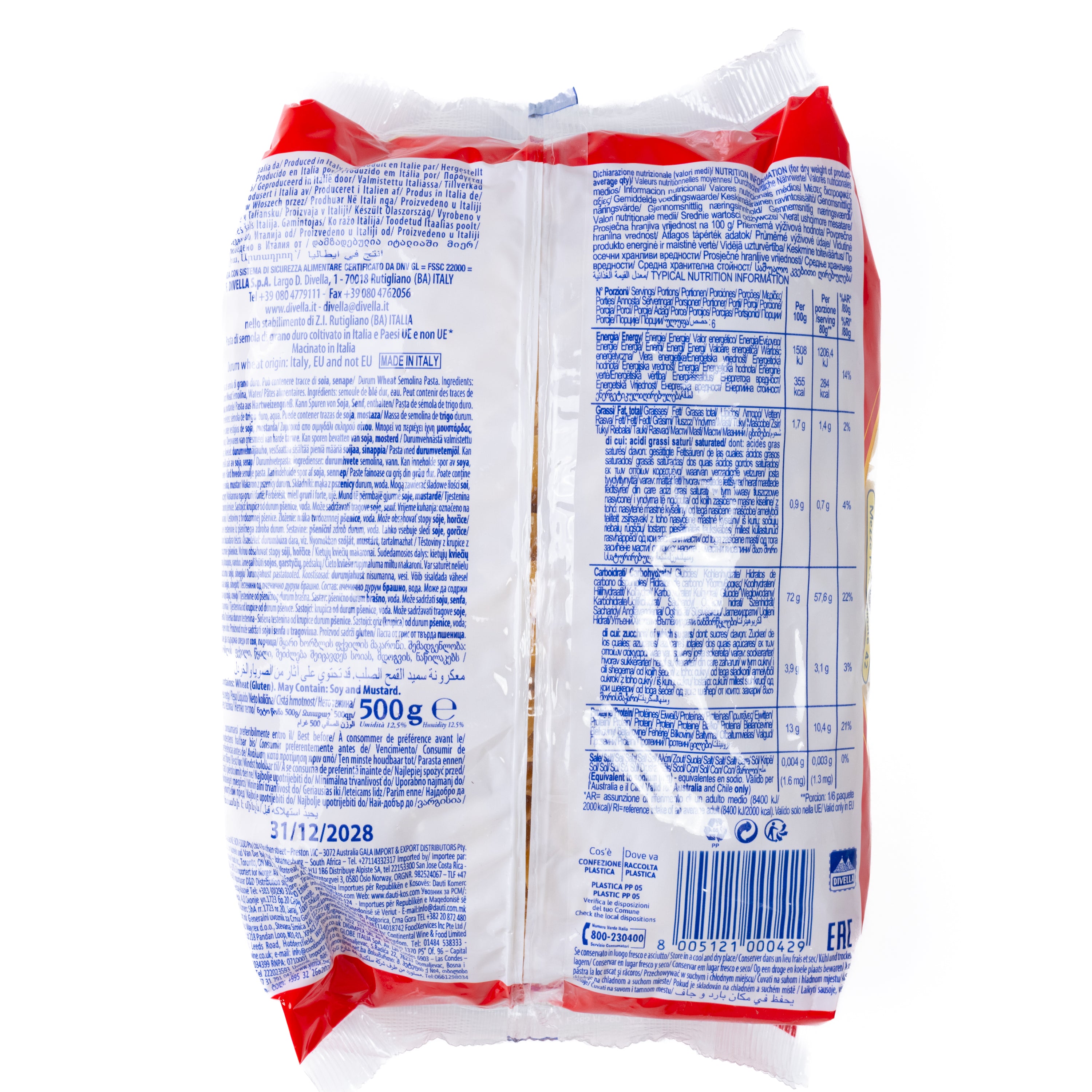 Paste Mezze Penne Rigate nr. 42 Divella, 500 g