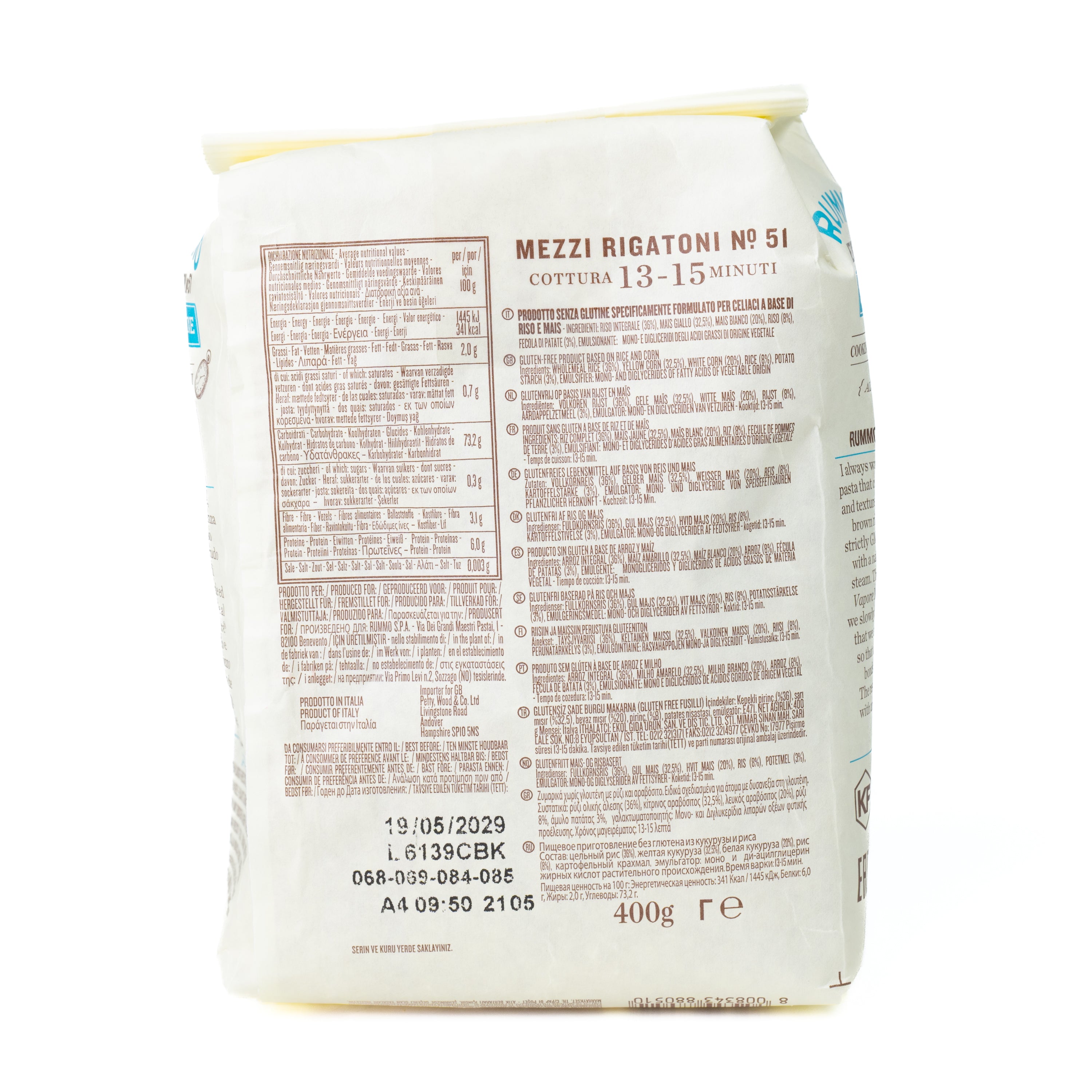 Paste Mezzi Rigatoni fără gluten Rummo, 400 g