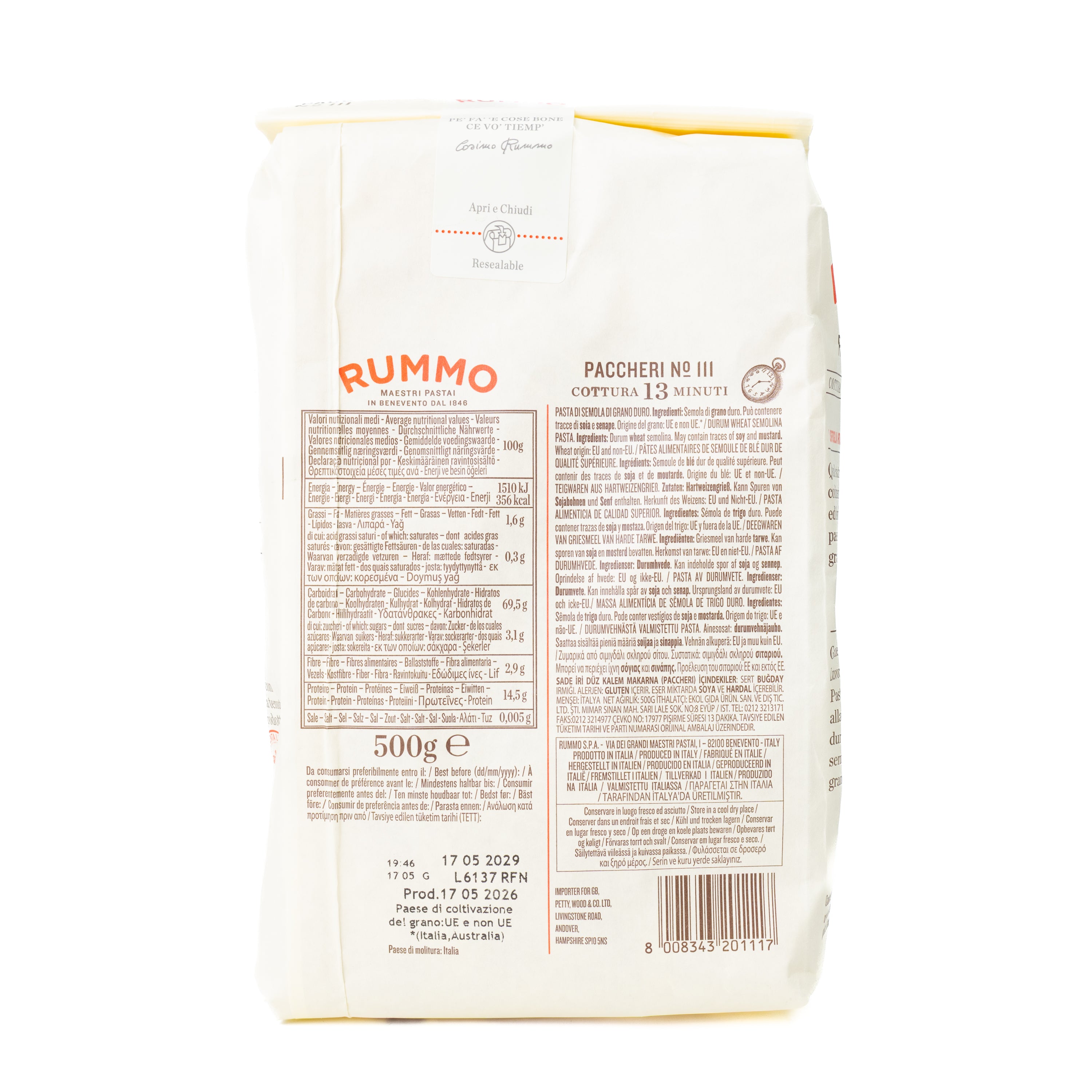 Paste Paccheri nr. 111 Rummo, 500 g