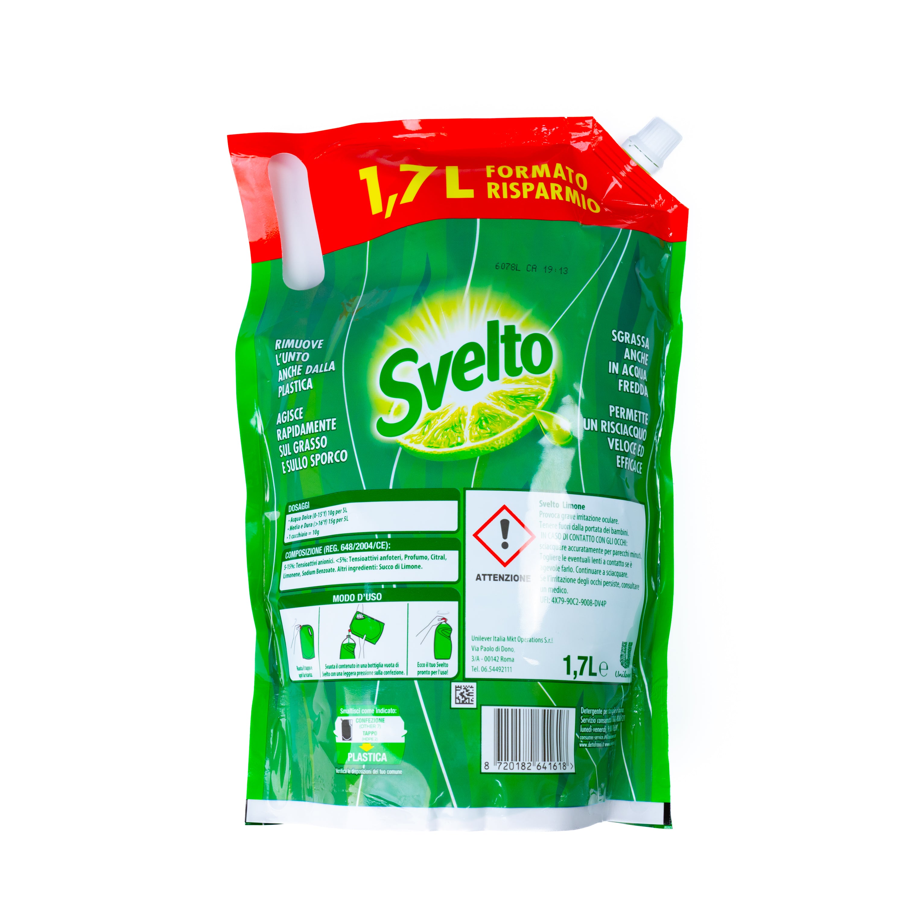 Rezervă detergent de vase Eco cu lămâie Svelto, 1,7 L