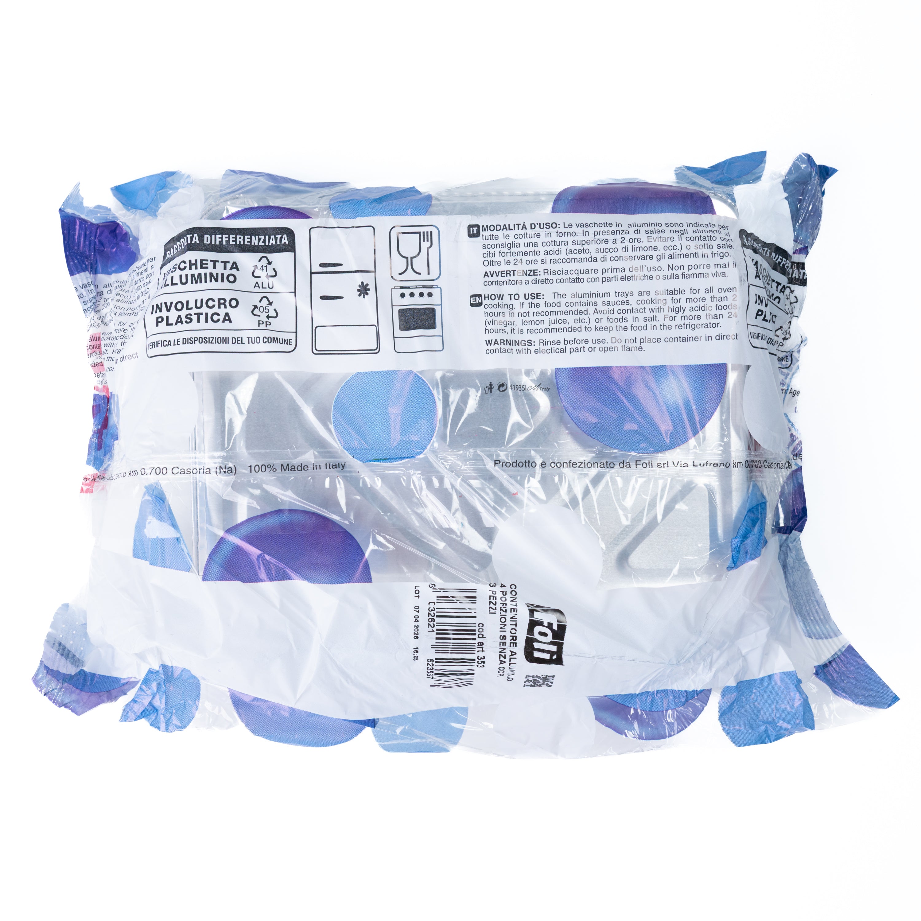 Tăvi din aluminiu fără capace Foli, 4 porții, 3 bucăți