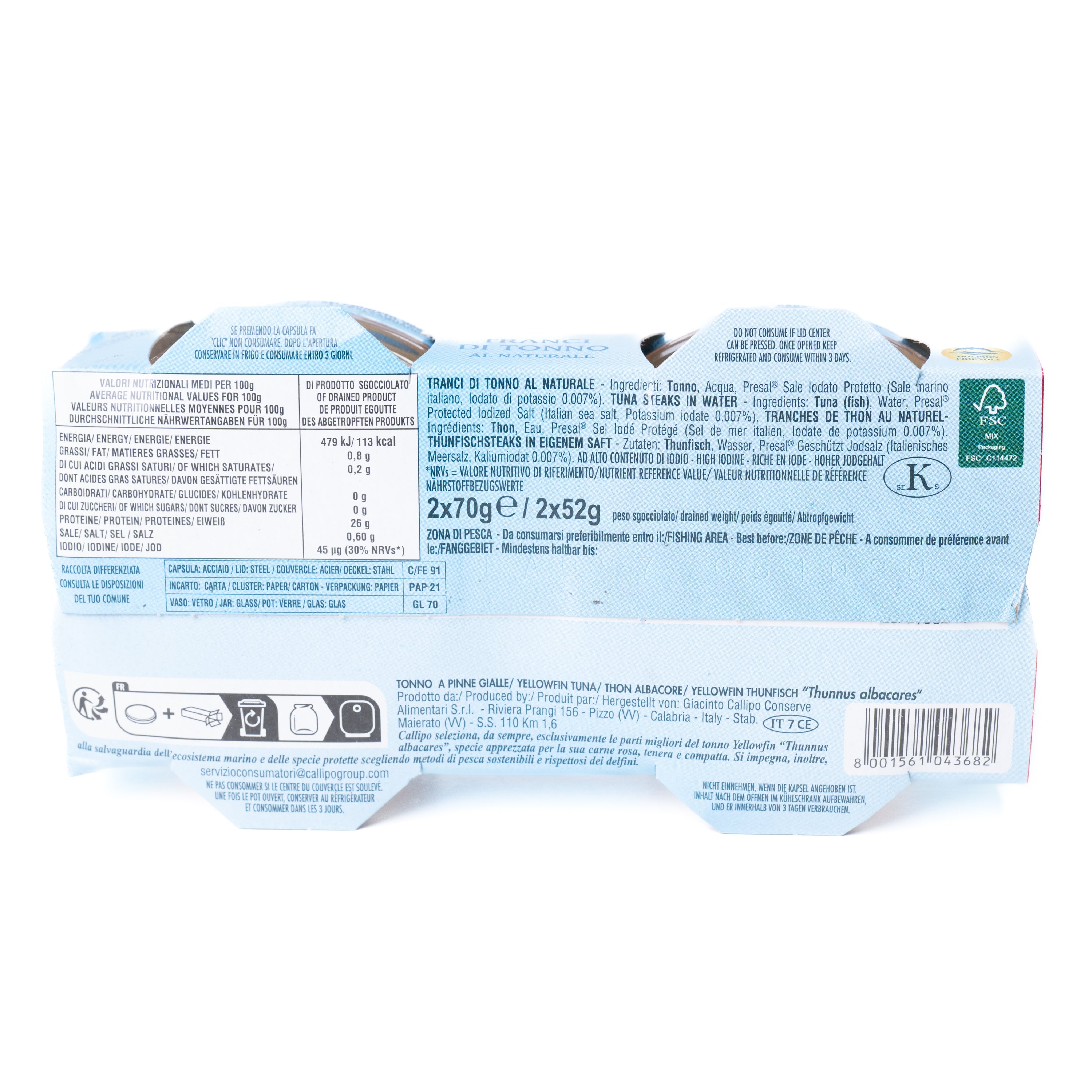 Ton Callipo în suc propriu, 2 x 70 g, borcan