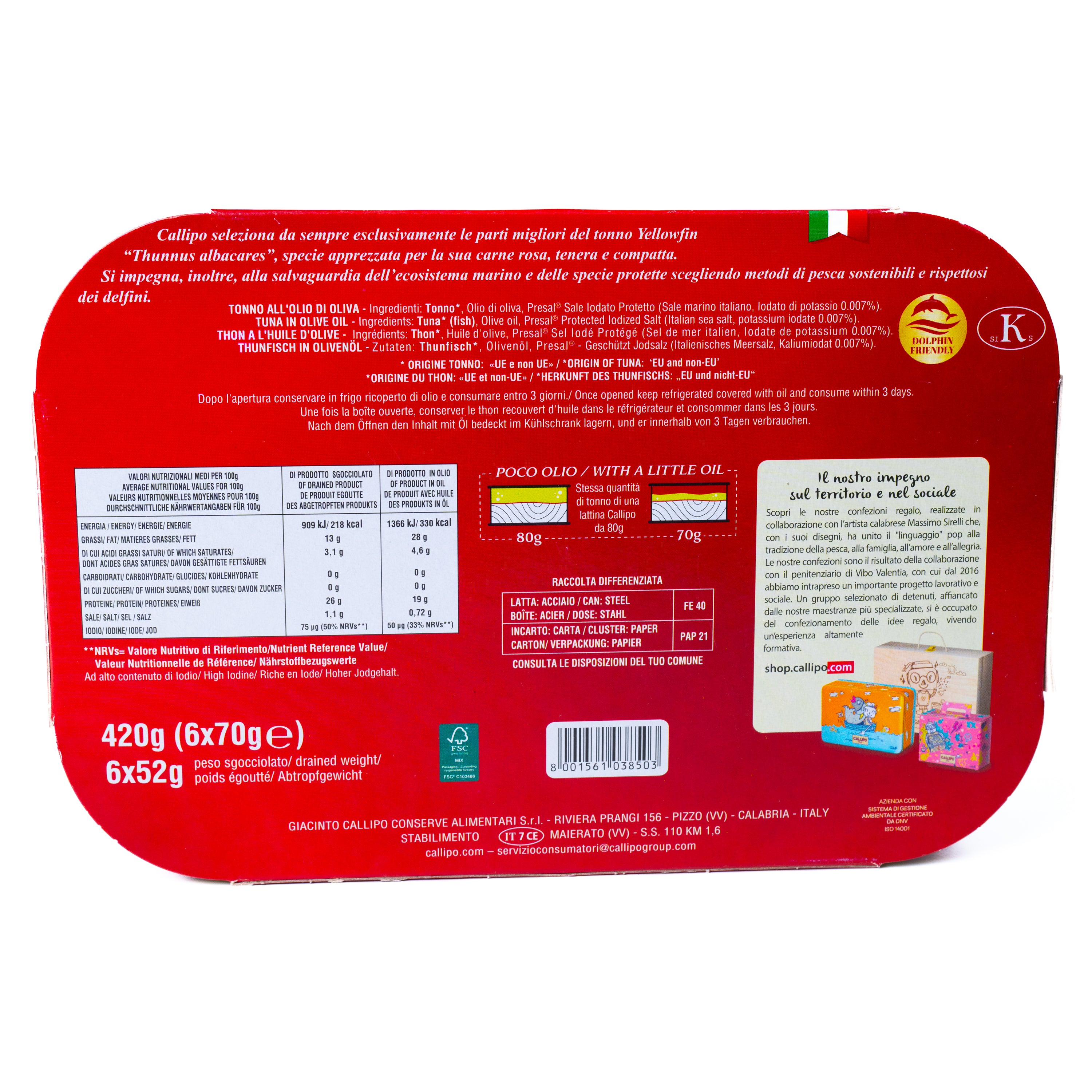 Ton Callipo în ulei de măsline, 6 x 70 g
