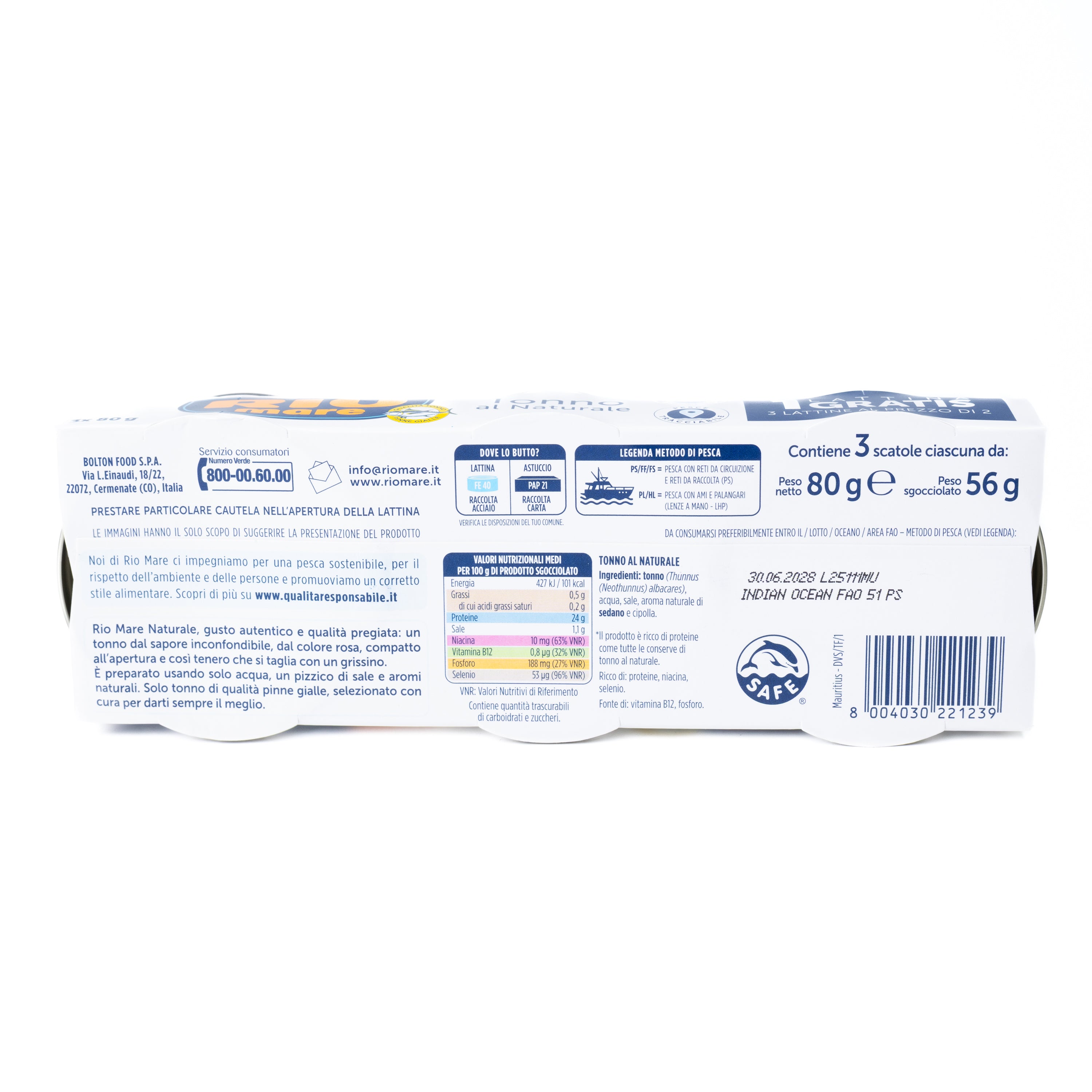 Ton în suc propriu Rio Mare, 3 x 80 g