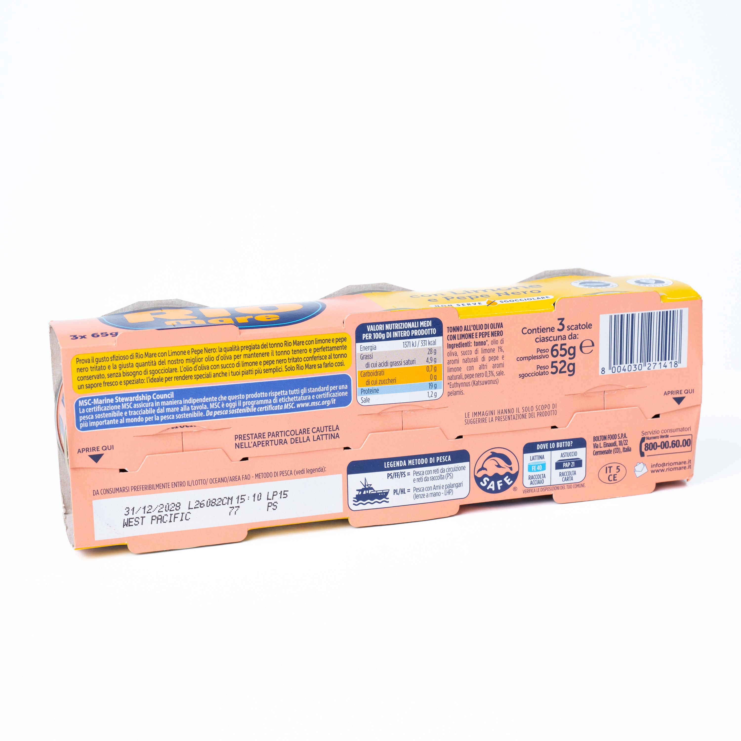 Ton în ulei de măsline cu lămâie și piper Rio Mare, 3 x 65 g