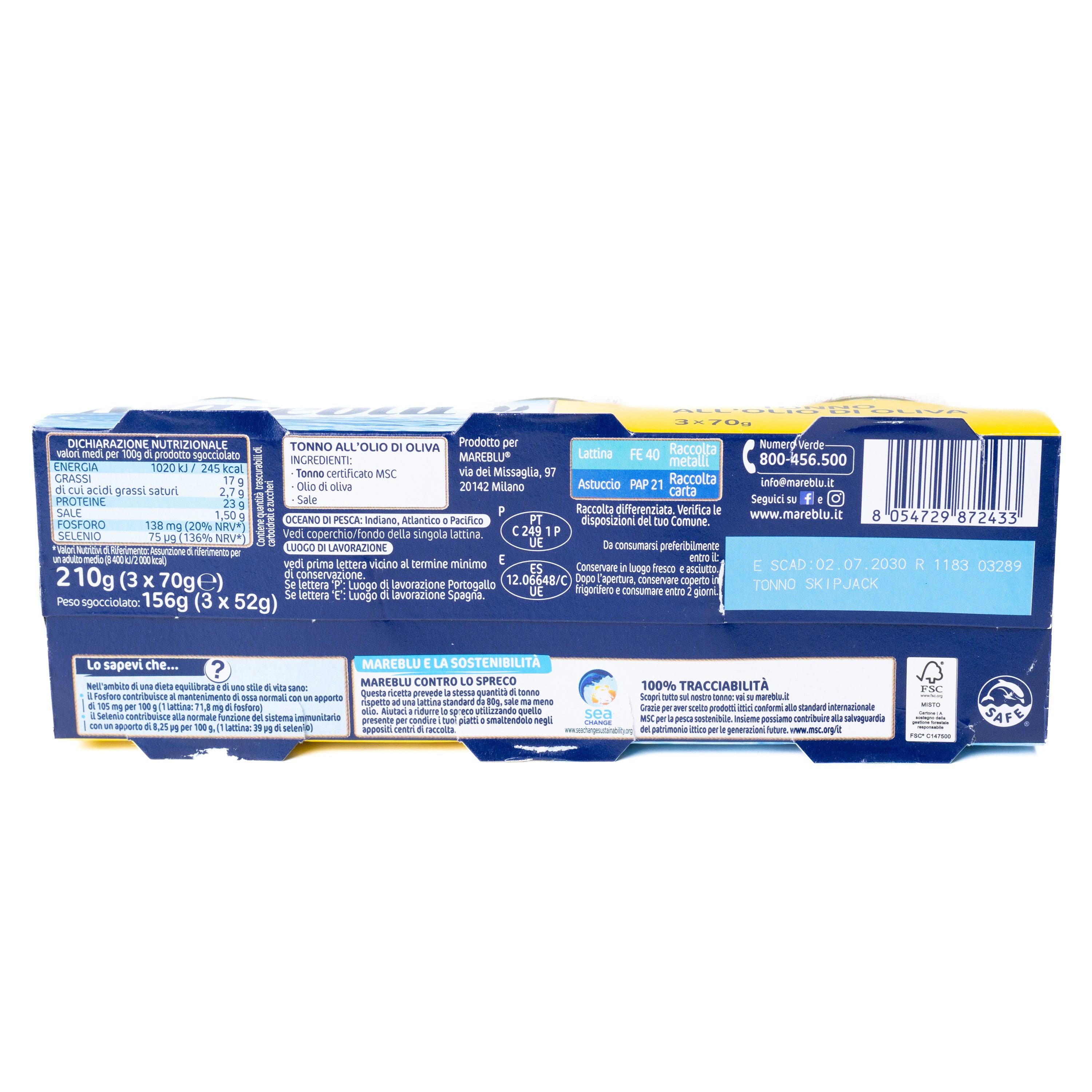 Ton în ulei de măsline Mareblu, 3 x 70 g
