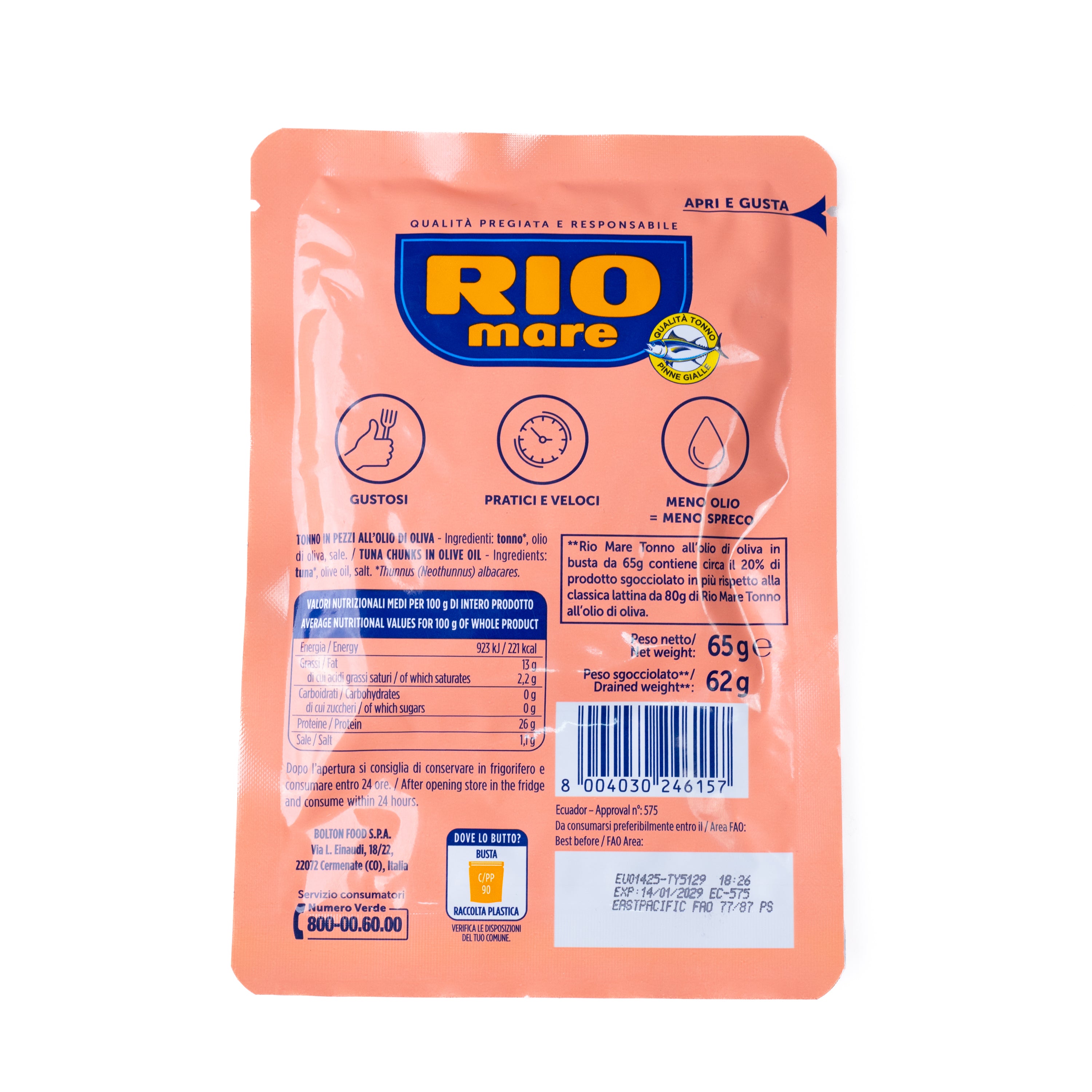 Ton în ulei de măsline plic Rio Mare, 65 g