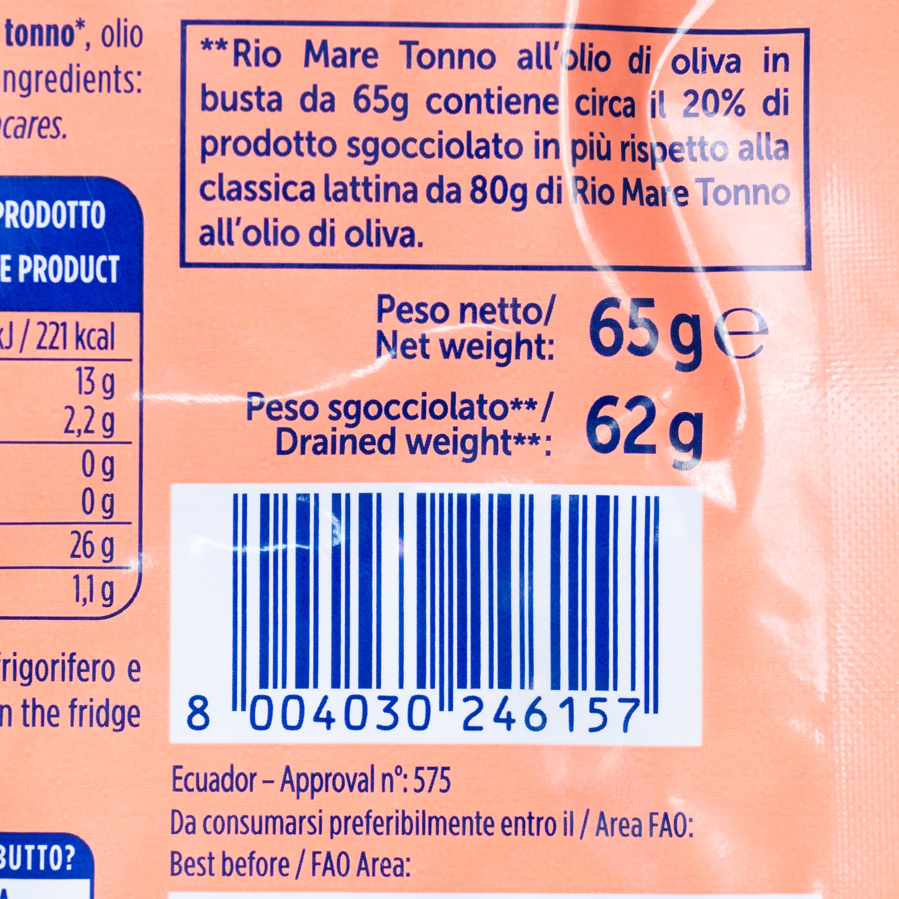 Ton în ulei de măsline plic Rio Mare, 65 g