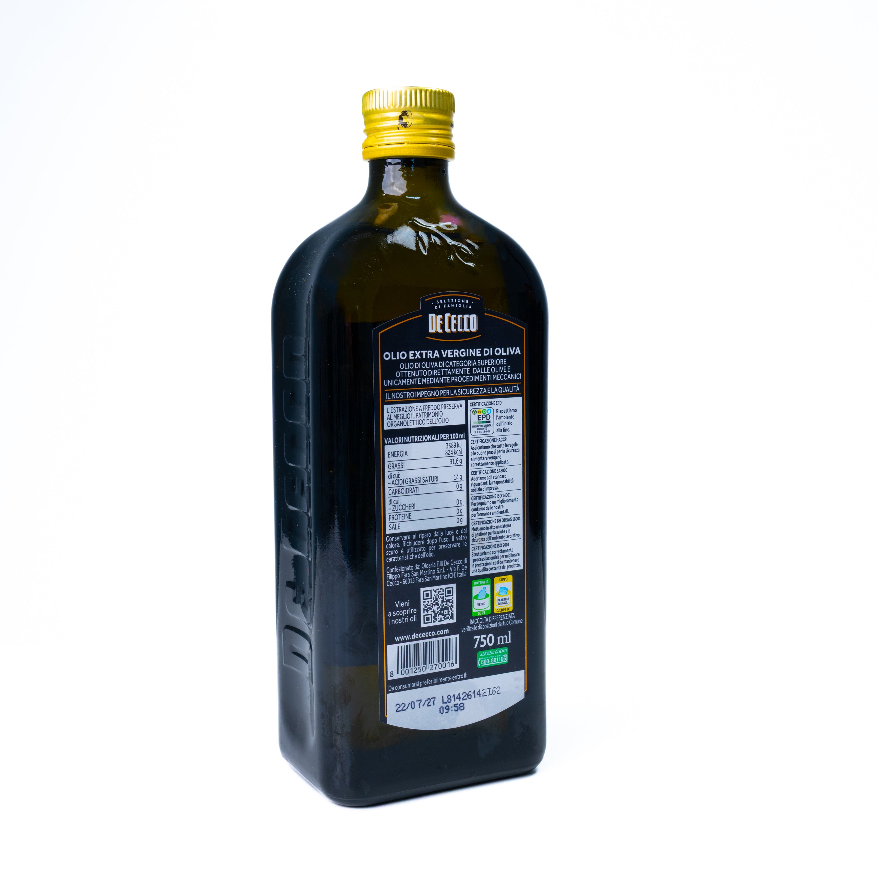 Ulei de măsline extravirgin 100% italian De Cecco, 750 ml
