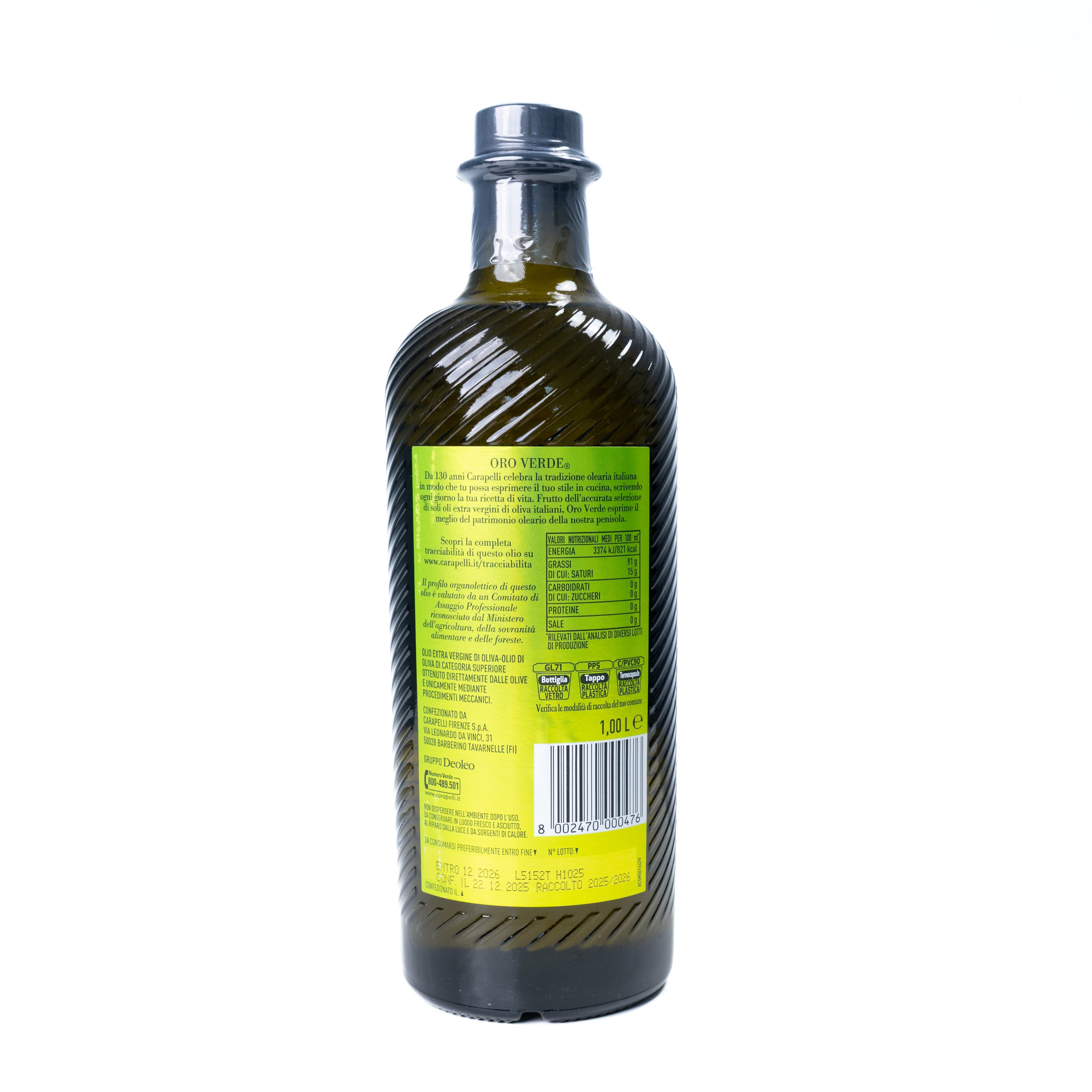 Ulei de măsline extravirgin 100% italian Oro Verde Carapelli, 1 L