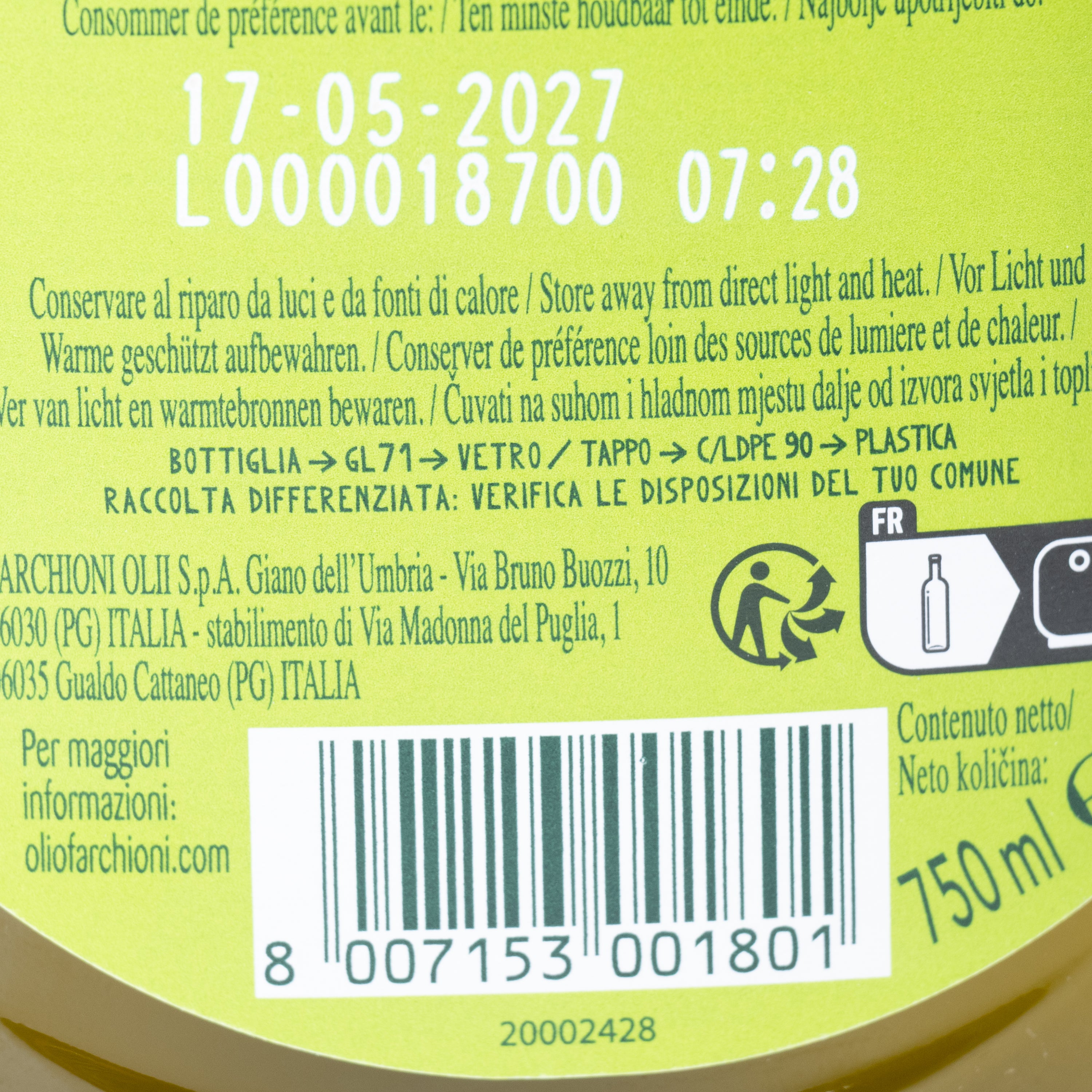 Ulei de măsline extravirgin Farchioni, 750 ml