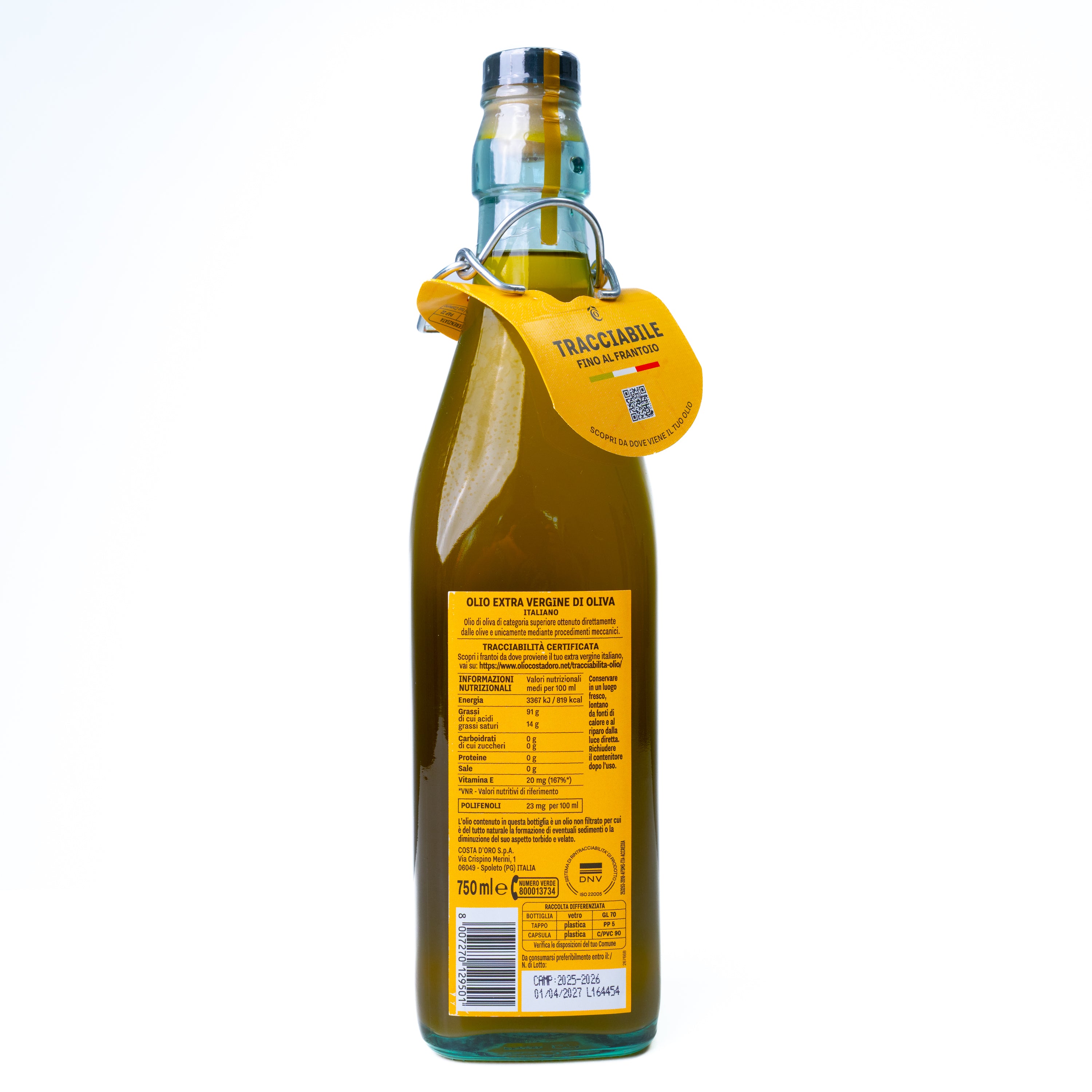 Ulei de măslines extravirgin nefiltrat Il Grezzo Costa d'Oro, 750 ml